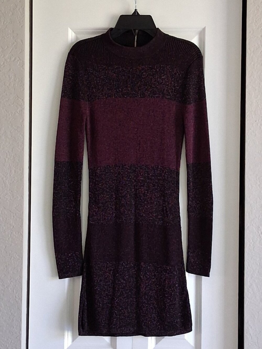 White House Black Market Purple & Black Sparkle Long Sleeve Dress Women's Size S